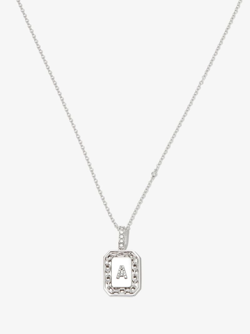18k White Gold a Initial Diamond Pendant Necklace