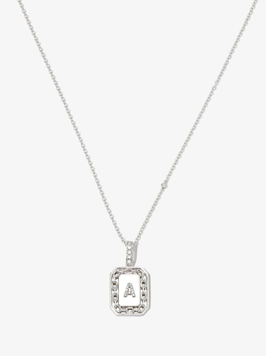 18k White Gold a Initial Diamond Pendant Necklace
