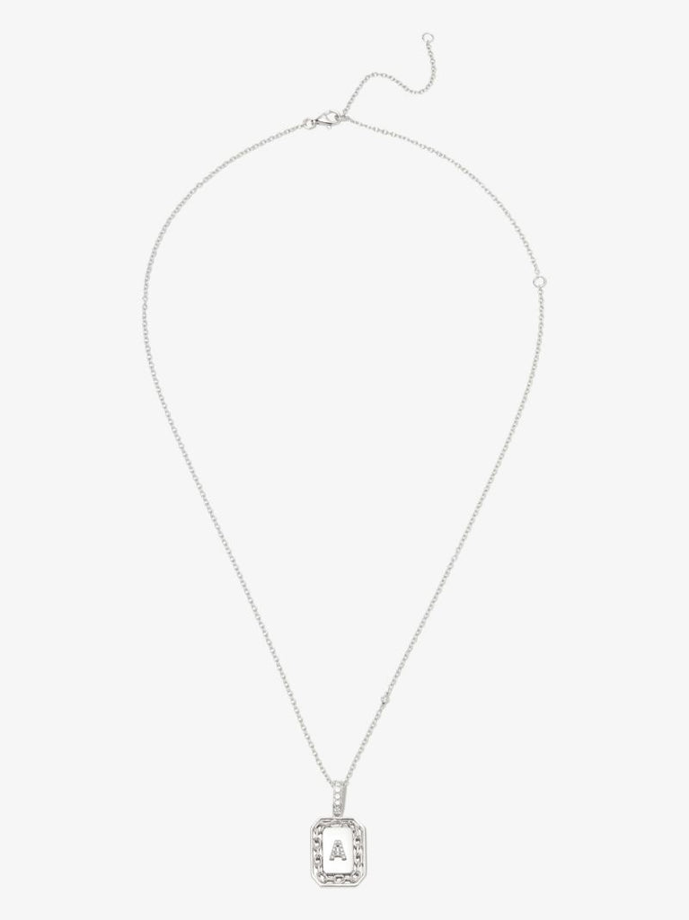 18k White Gold a Initial Diamond Pendant Necklace