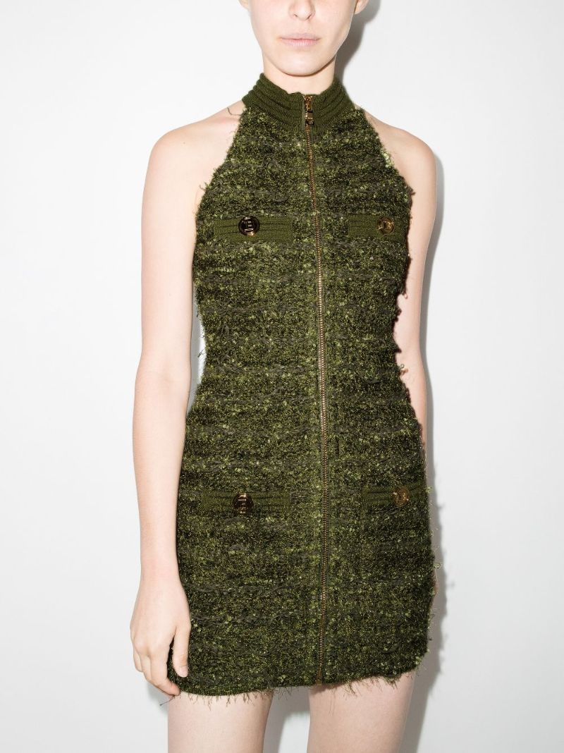 Zip Front Tweed Mini Dress