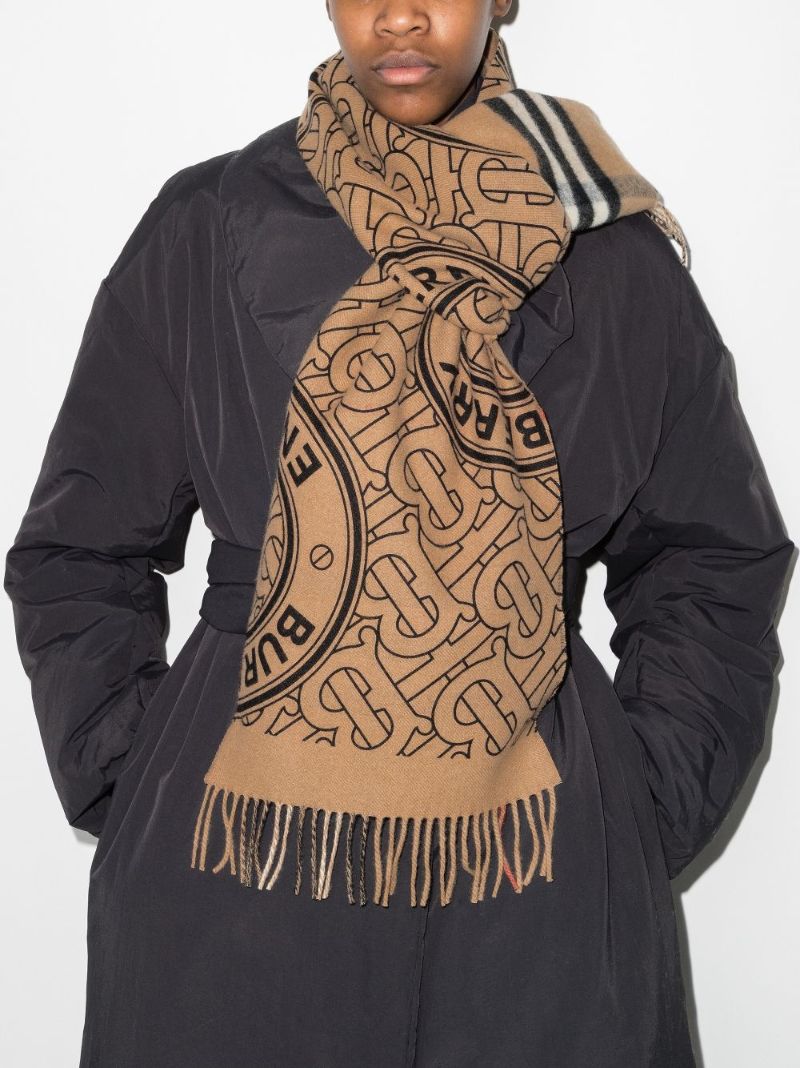 Neutral Reversible Monogram Cashmere Scarf