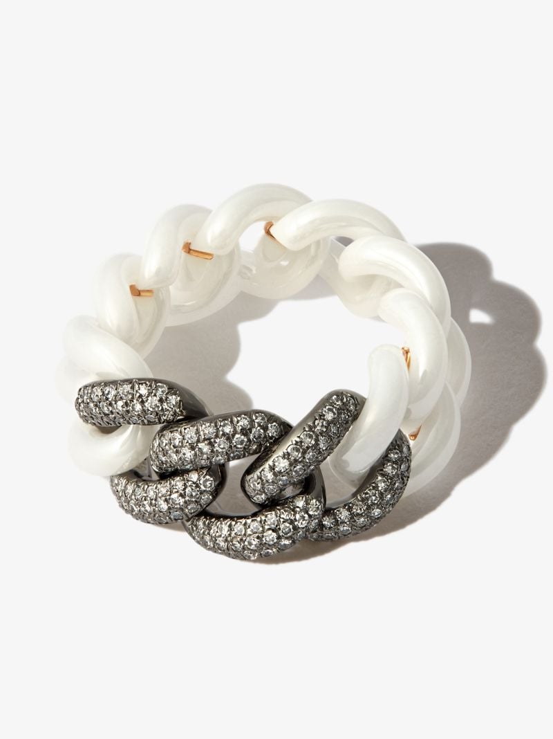 18k Black Gold Curb Link Diamond Ring
