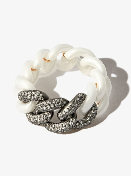 18k Black Gold Curb Link Diamond Ring