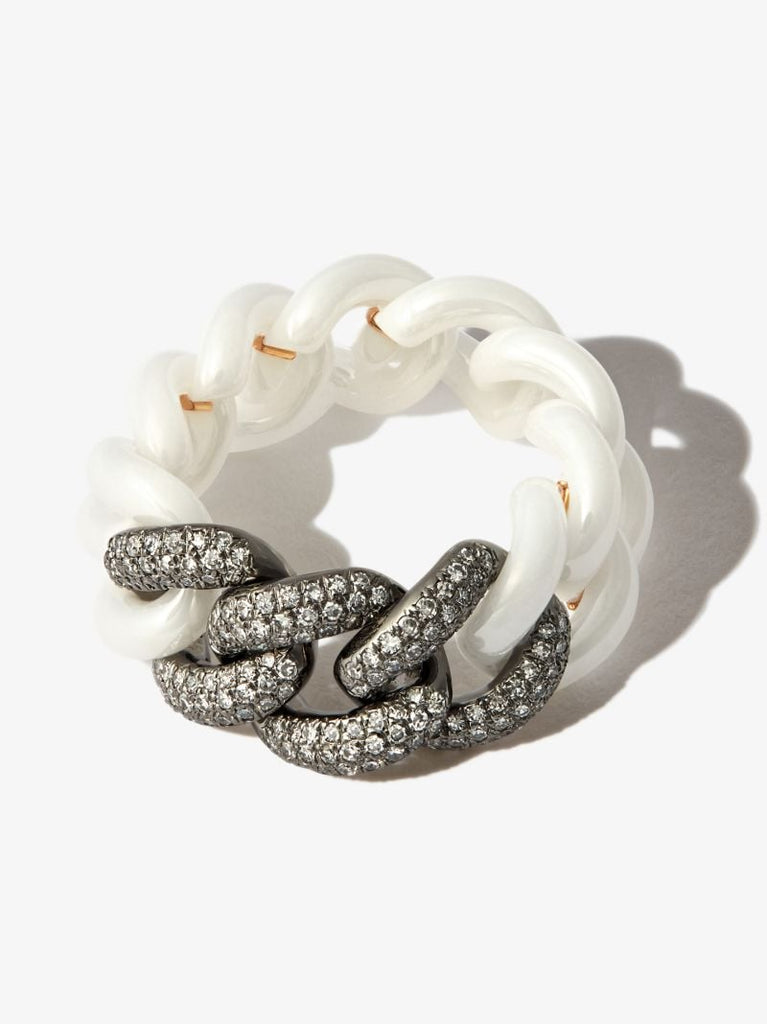 18k Black Gold Curb Link Diamond Ring