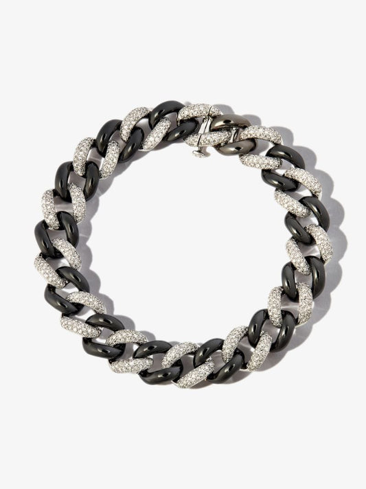 18k Black and White Gold Curb Link Diamond Bracelet