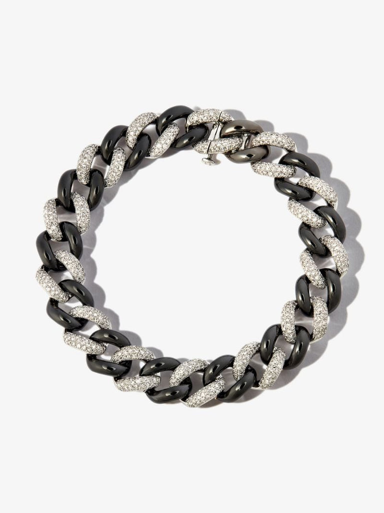 18k Black and White Gold Curb Link Diamond Bracelet