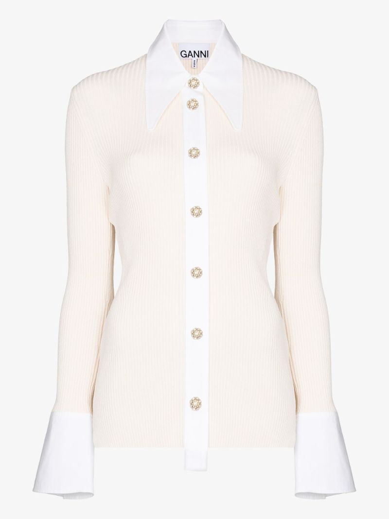 Ribbed Crystal Button Shirt