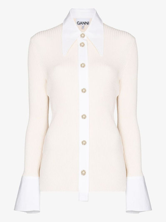 Ribbed Crystal Button Shirt