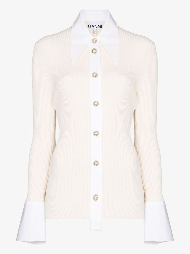 Ribbed Crystal Button Shirt