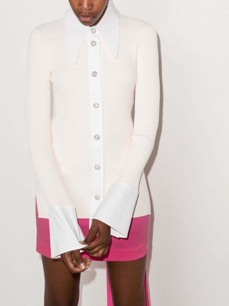 Ribbed Crystal Button Shirt
