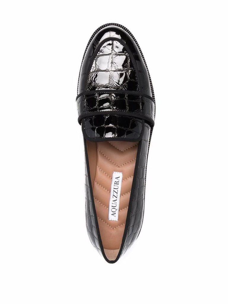 Black Martin Snake-embossed Leather Loafers
