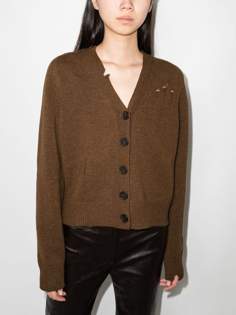 Distressed Knitted Wool Cardigan