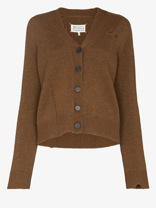 Distressed Knitted Wool Cardigan