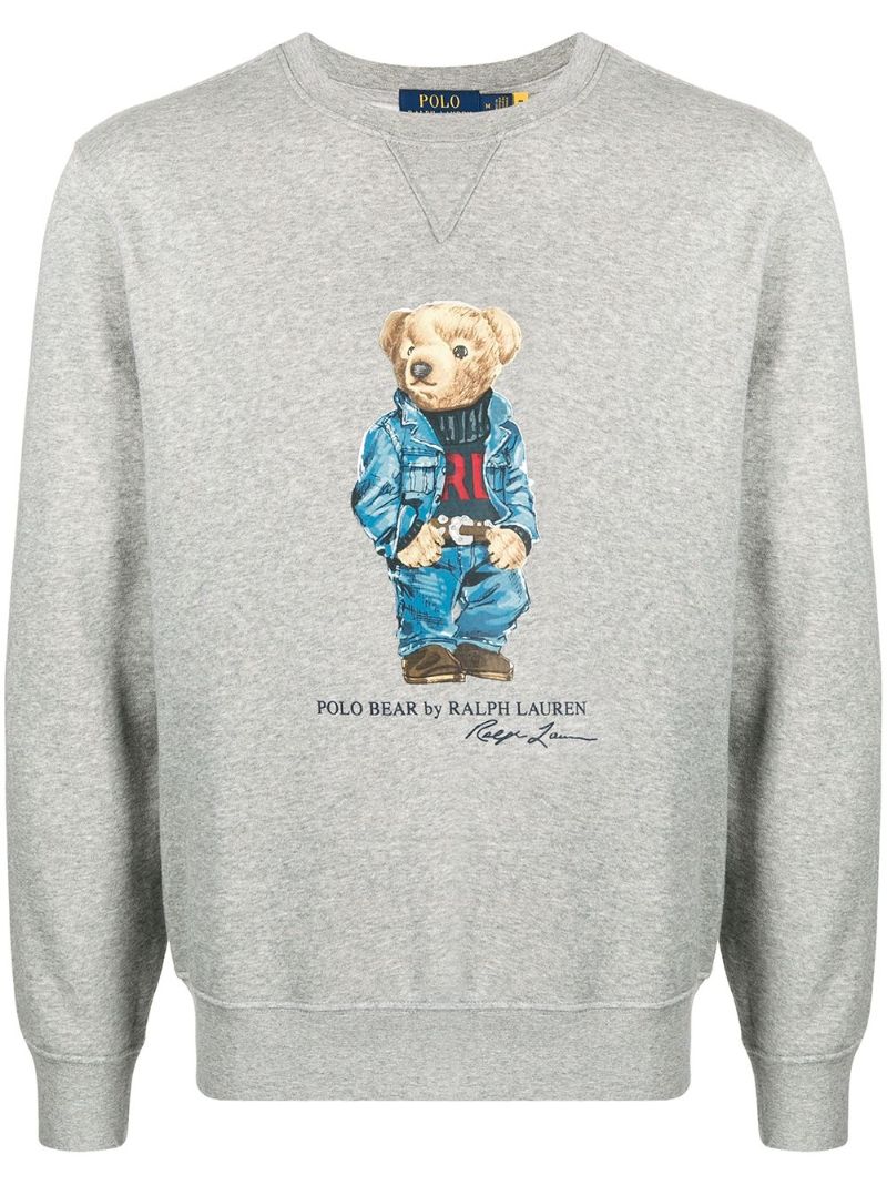 Grey Denim Polo Bear Cotton Sweatshirt