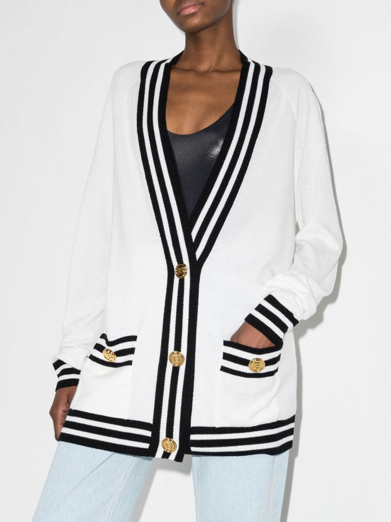 Striped Trim Knitted Cardigan