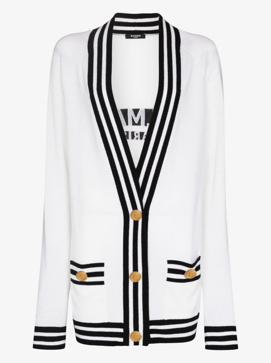 Striped Trim Knitted Cardigan
