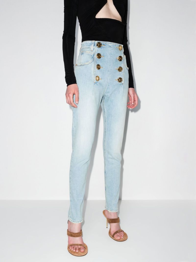 Blue Buttoned High-waisted Skinny Jeans