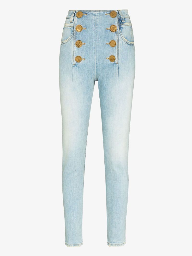 Blue Buttoned High-waisted Skinny Jeans