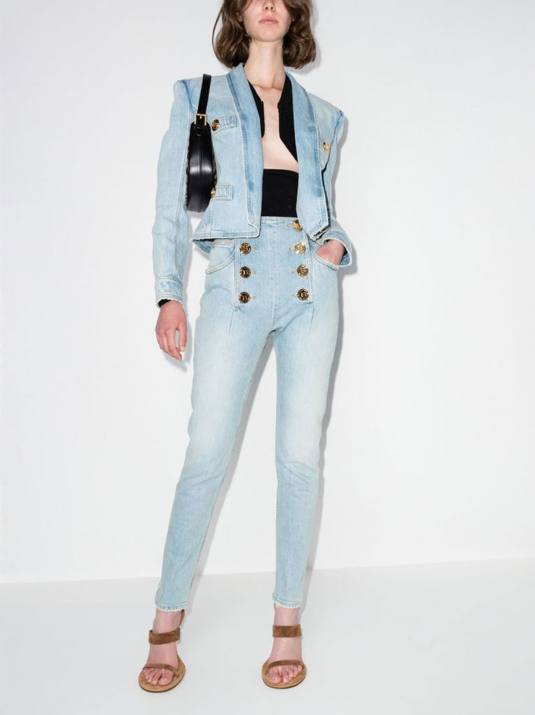 Blue Buttoned High-waisted Skinny Jeans