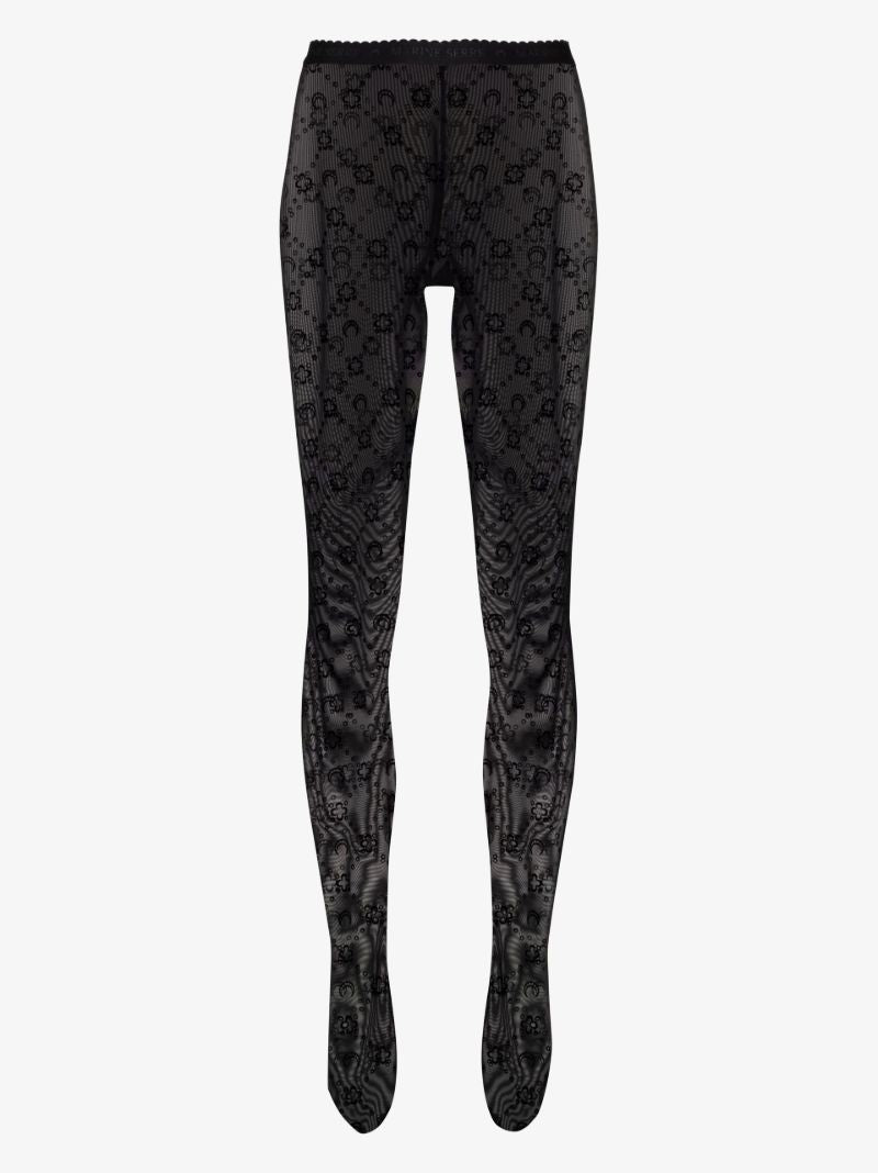 Black Moonogram Flocked Tights
