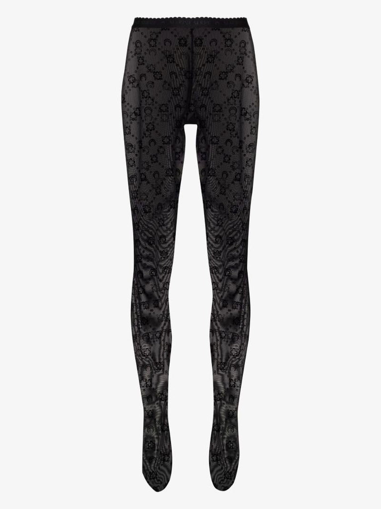 Black Moonogram Flocked Tights