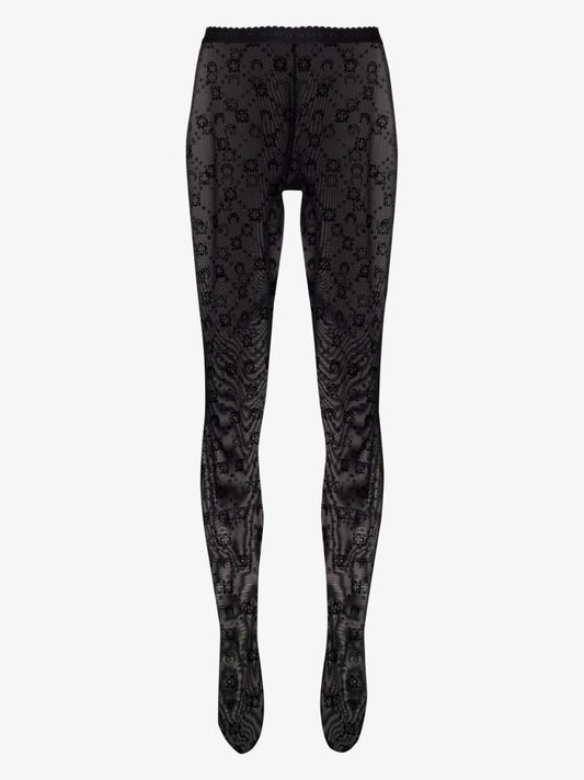 Black Moonogram Flocked Tights