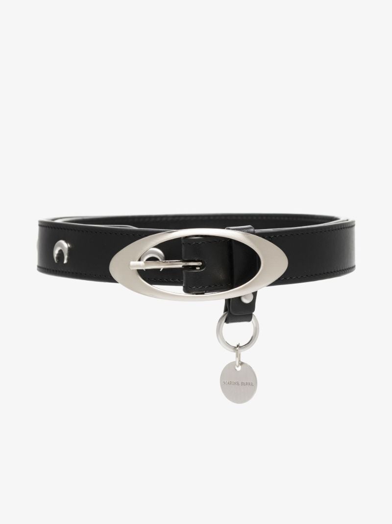 Black Crescent Moon Stud Leather Belt