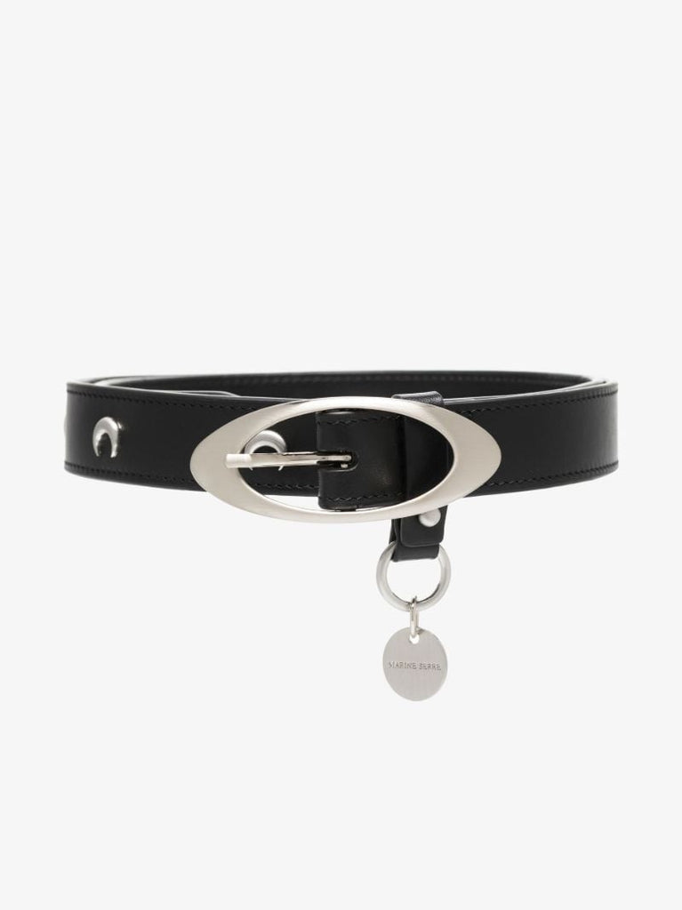 Black Crescent Moon Stud Leather Belt