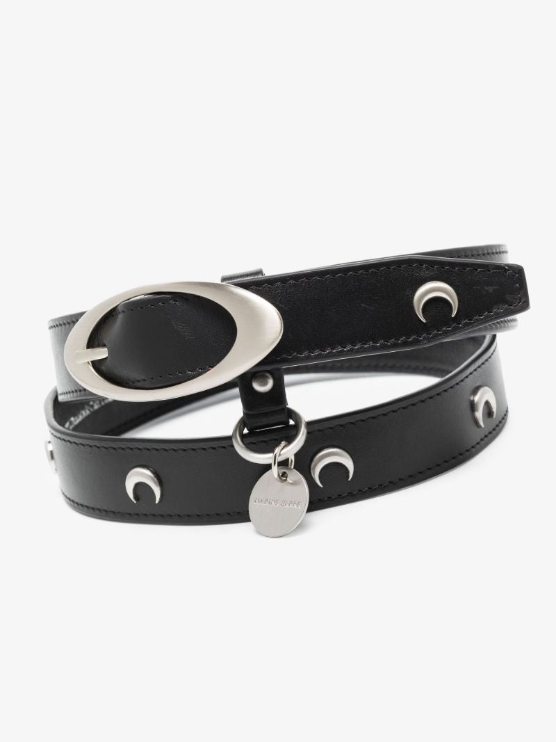 Black Crescent Moon Stud Leather Belt