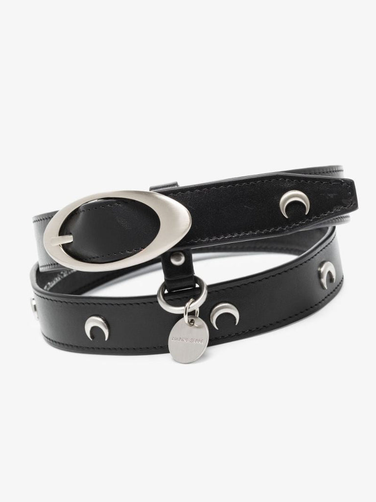 Black Crescent Moon Stud Leather Belt