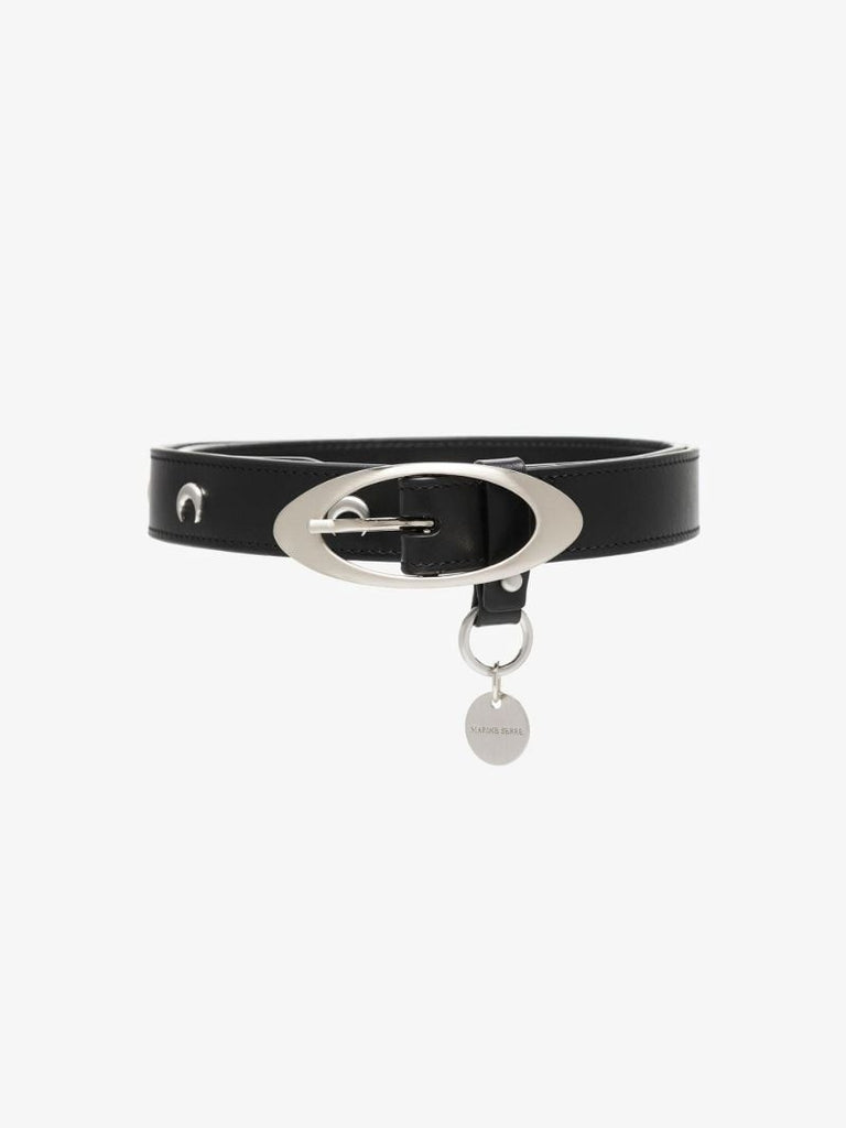 Black Crescent Moon Stud Leather Belt