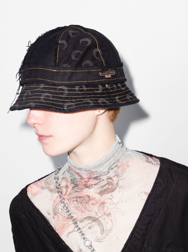 Black Crescent Moon Print Bucket Hat