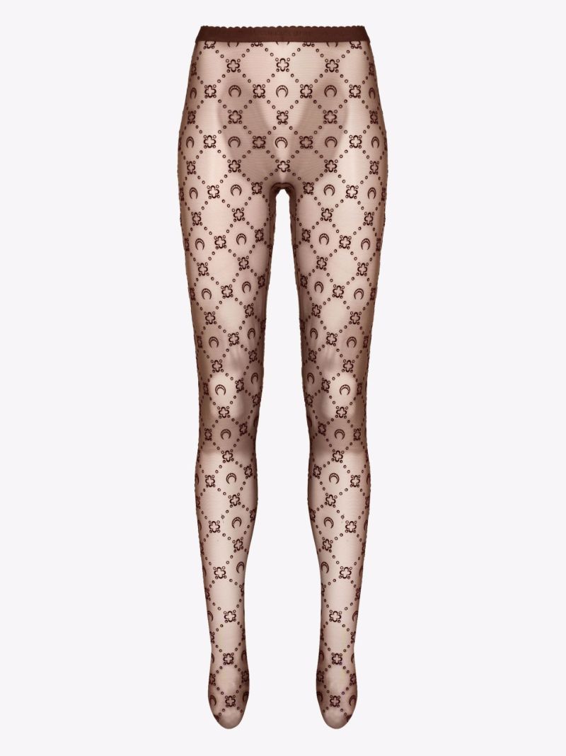 Brown Moonogram Flocked Tights