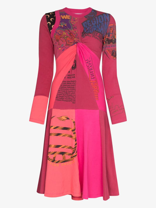 Gathered Graphic Print Midi Dress