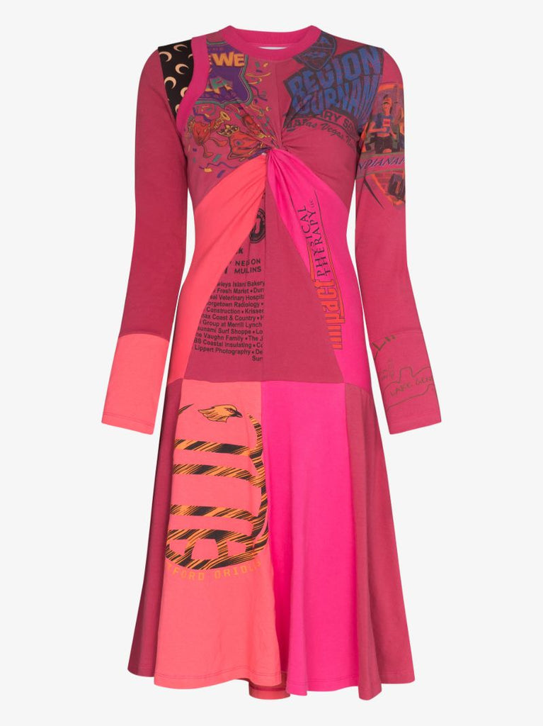 Gathered Graphic Print Midi Dress