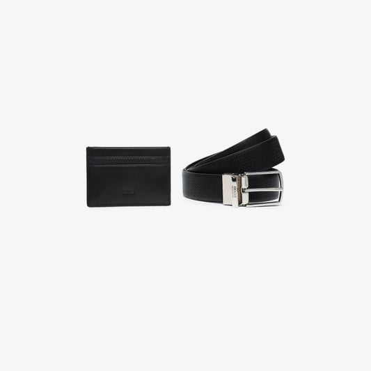 Black Leather Belt and Card Holder Gift Set