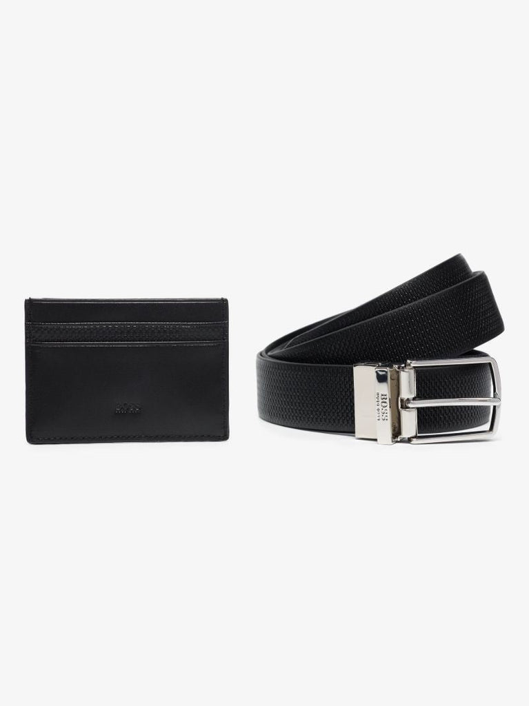 Black Leather Belt and Card Holder Gift Set