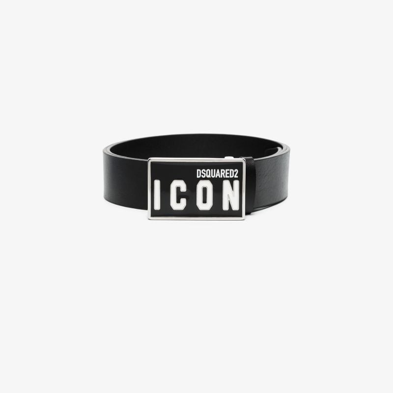Black Icon Logo Leather Belt