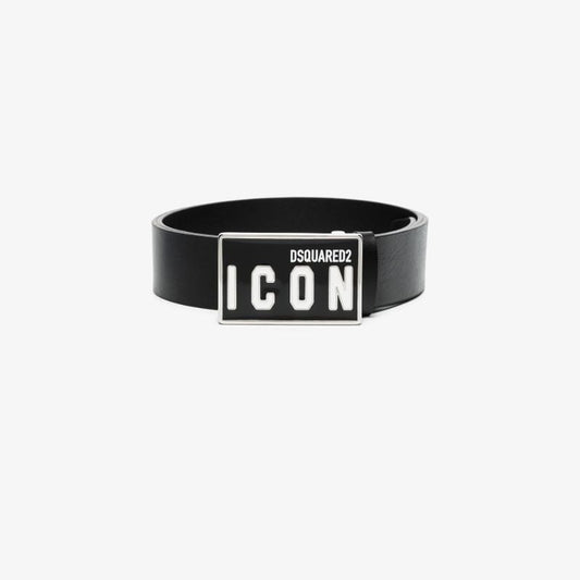 Black Icon Logo Leather Belt