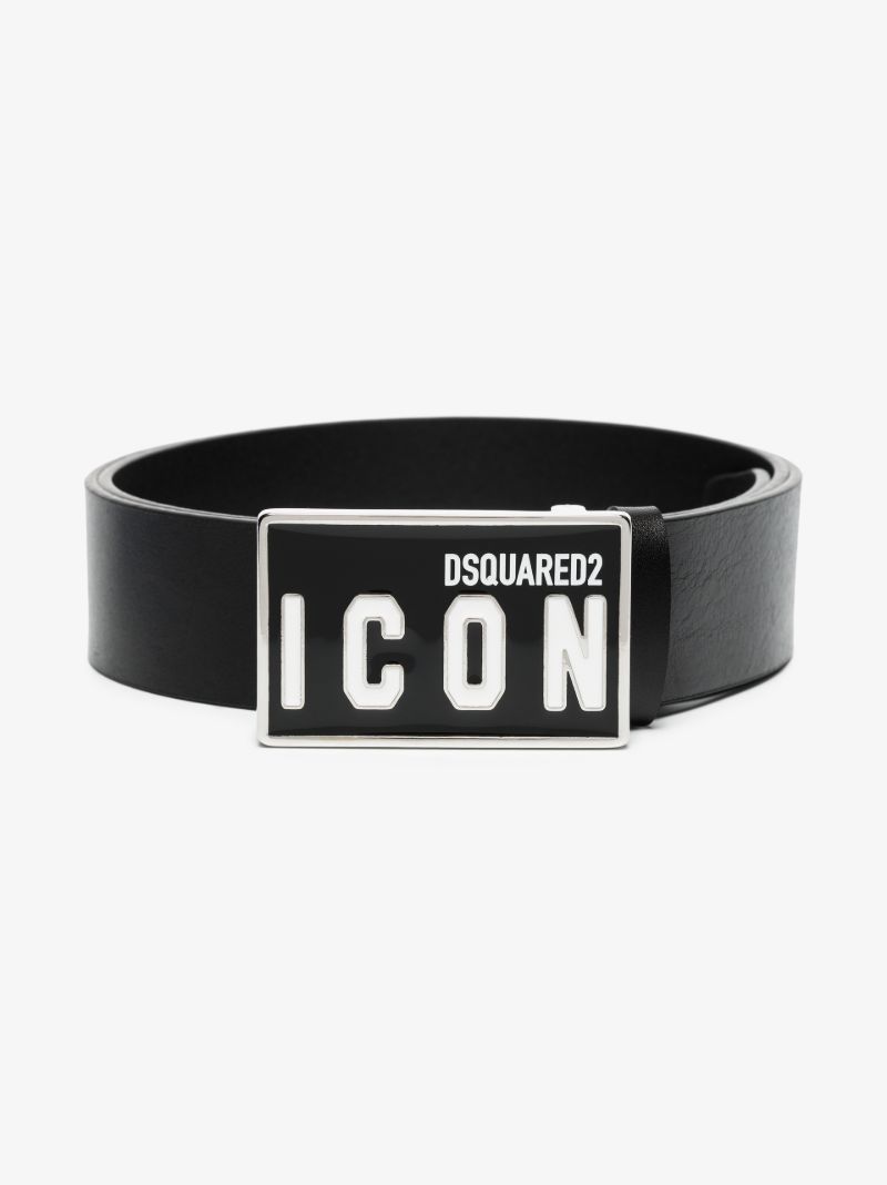 Black Icon Logo Leather Belt
