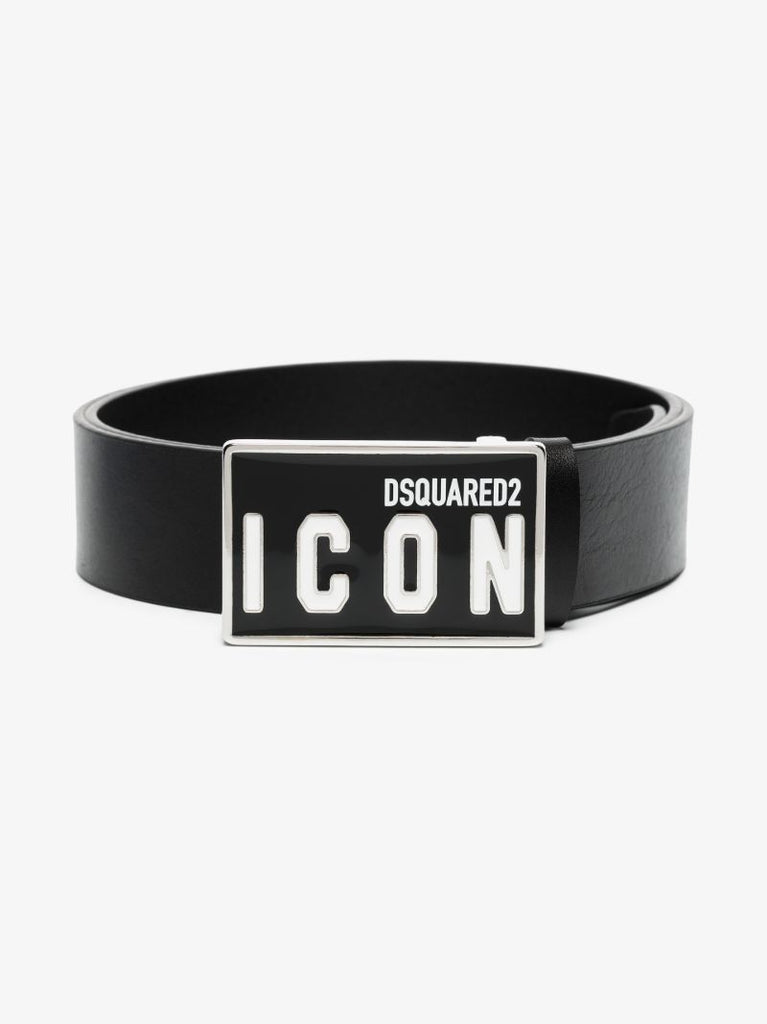 Black Icon Logo Leather Belt