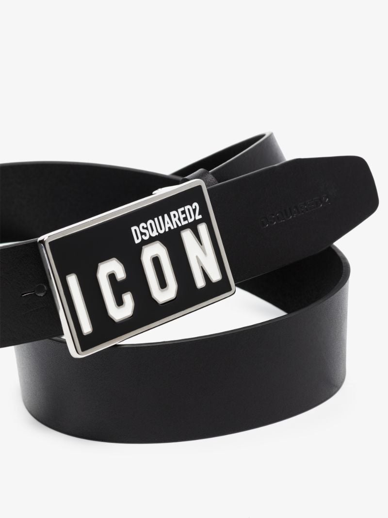 Black Icon Logo Leather Belt