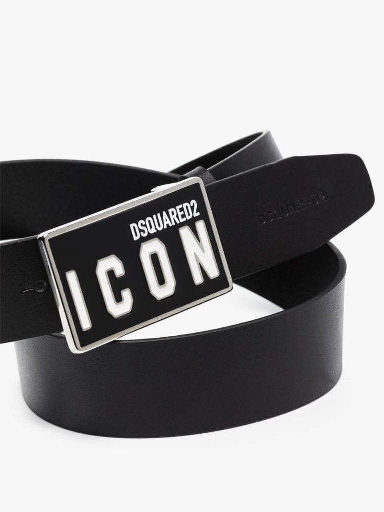 Black Icon Logo Leather Belt