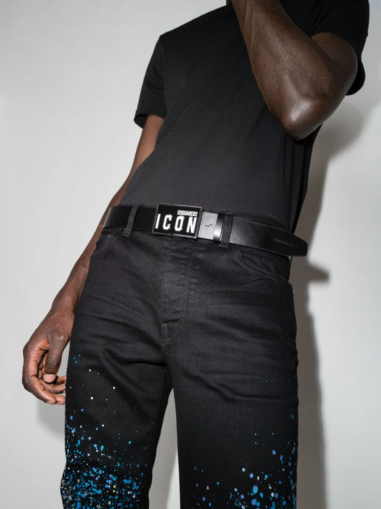 Black Icon Logo Leather Belt