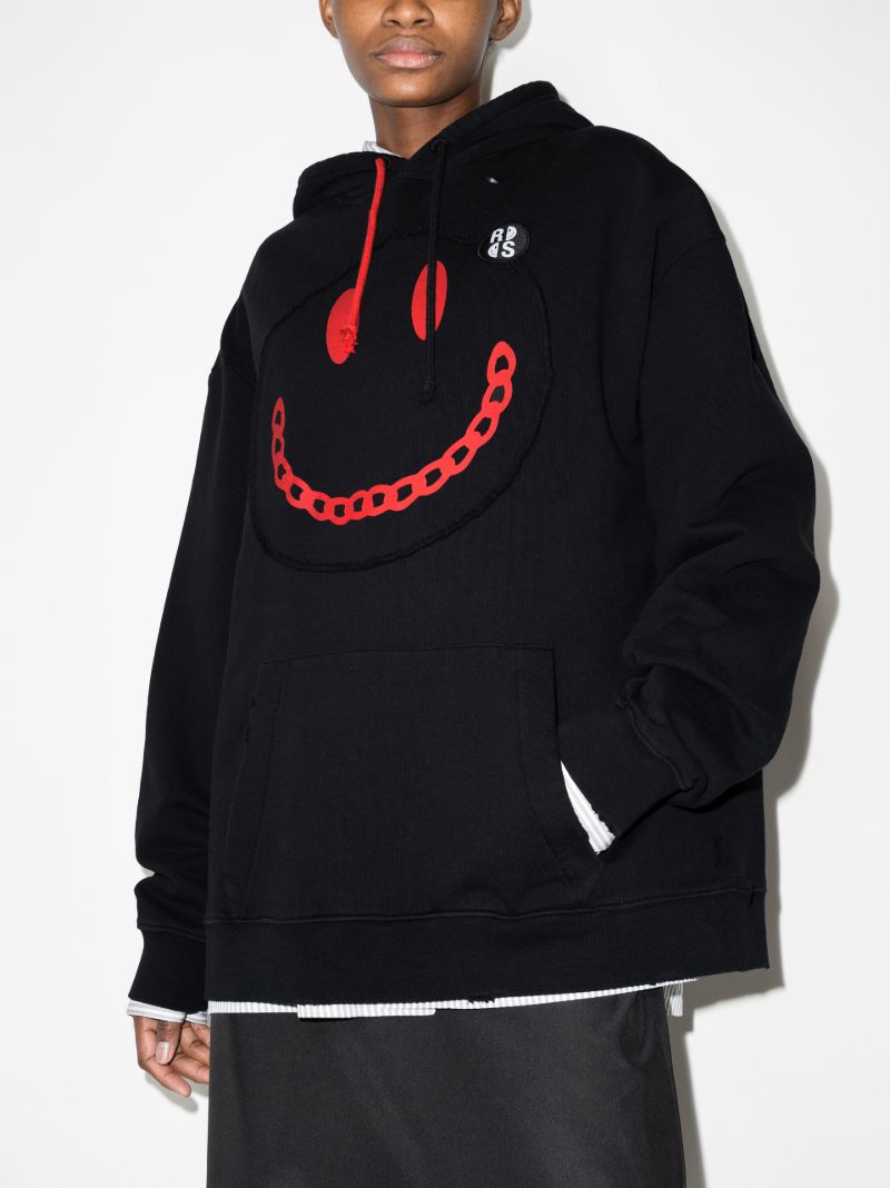 X Smiley Distressed Printed Cotton Hoodie