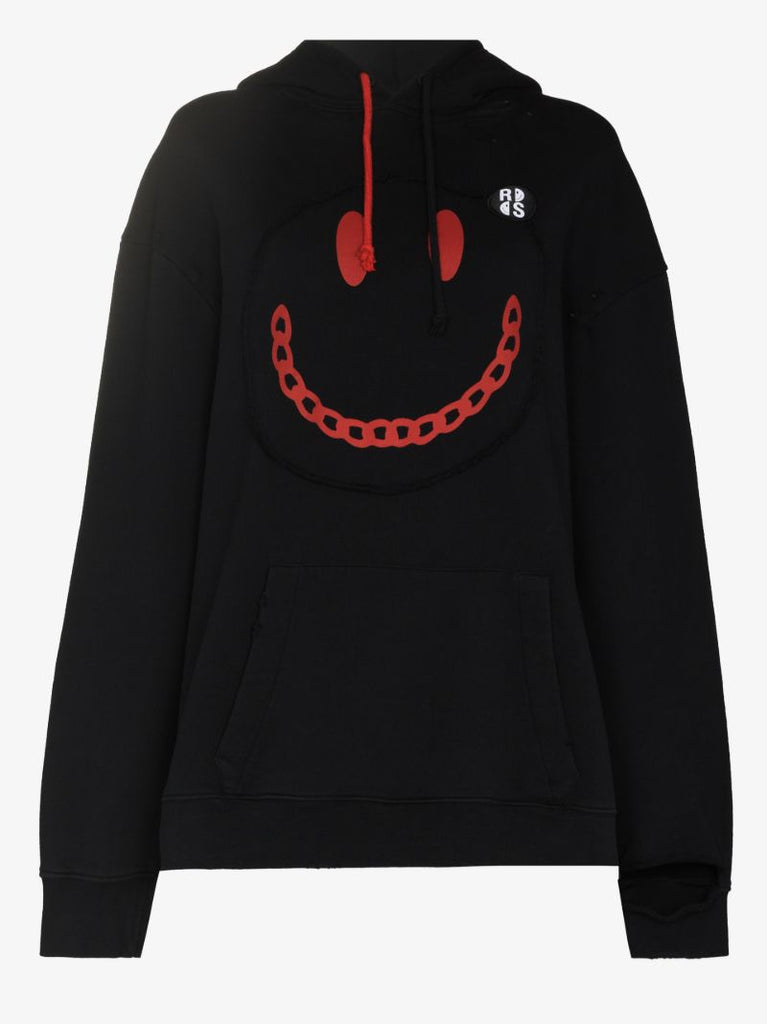 X Smiley Distressed Printed Cotton Hoodie