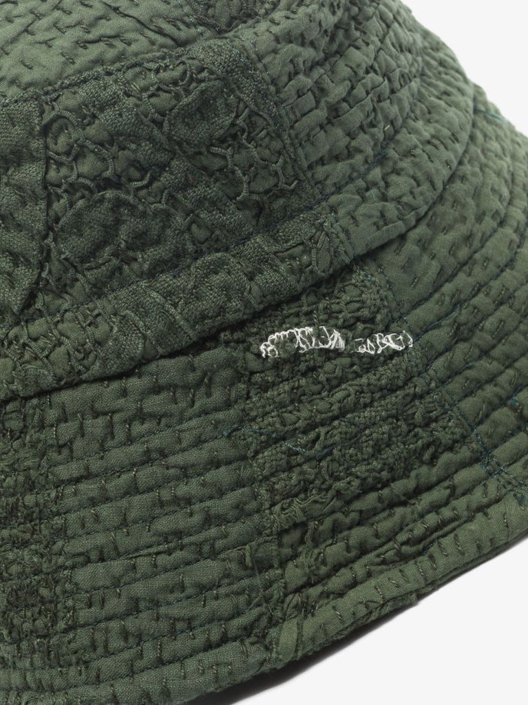 Green Callum Embroidered Patchwork Linen Bucket Hat
