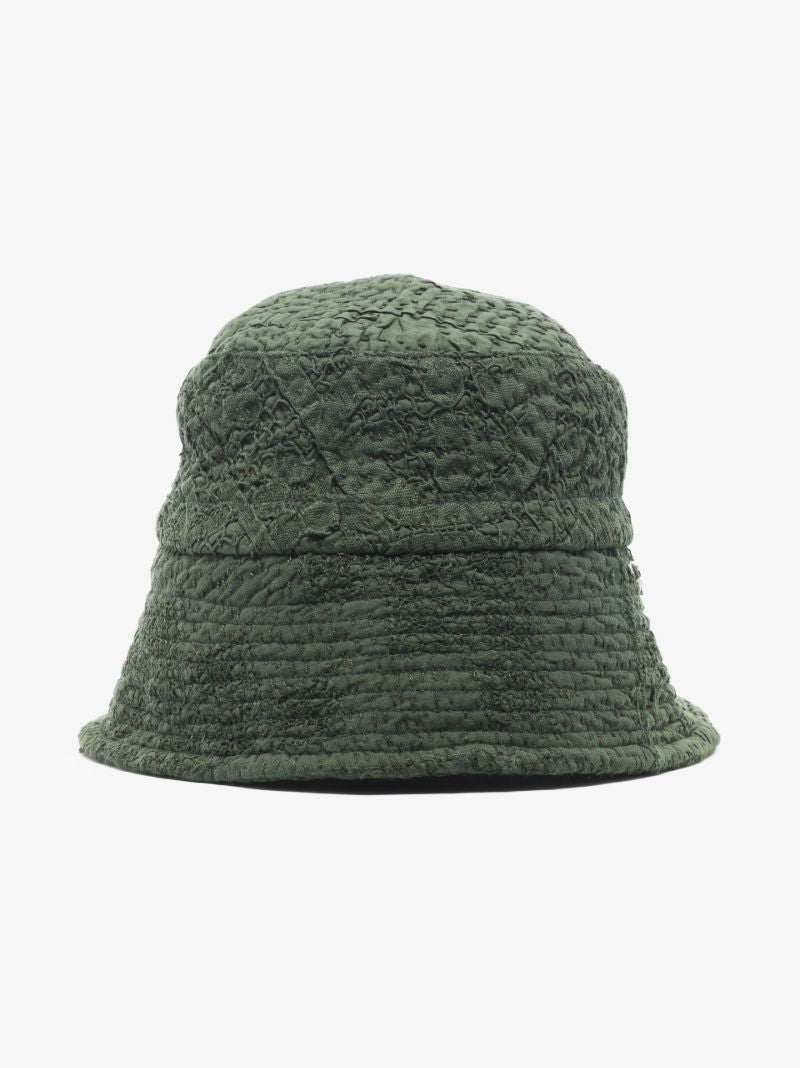 Green Callum Embroidered Patchwork Linen Bucket Hat