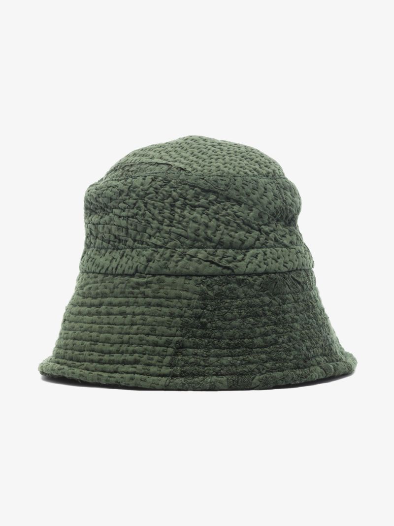 Green Callum Embroidered Patchwork Linen Bucket Hat