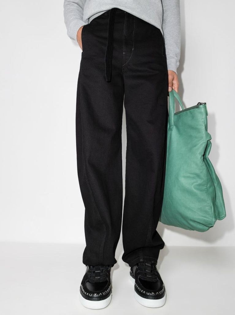 Black Infra Cable Leather Sneakers